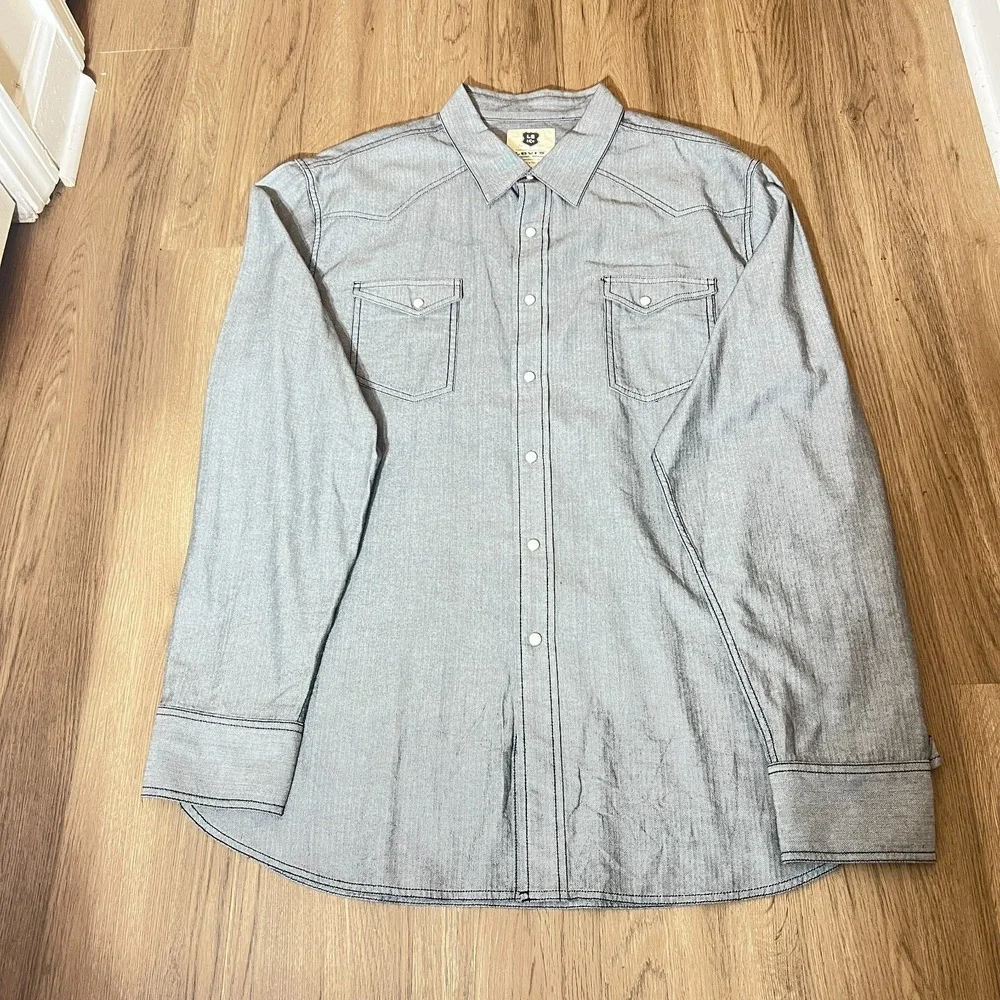 Levi's Pearl Snap Chambray Shirt XXL Gray Herringbone Western Cowboy Skater